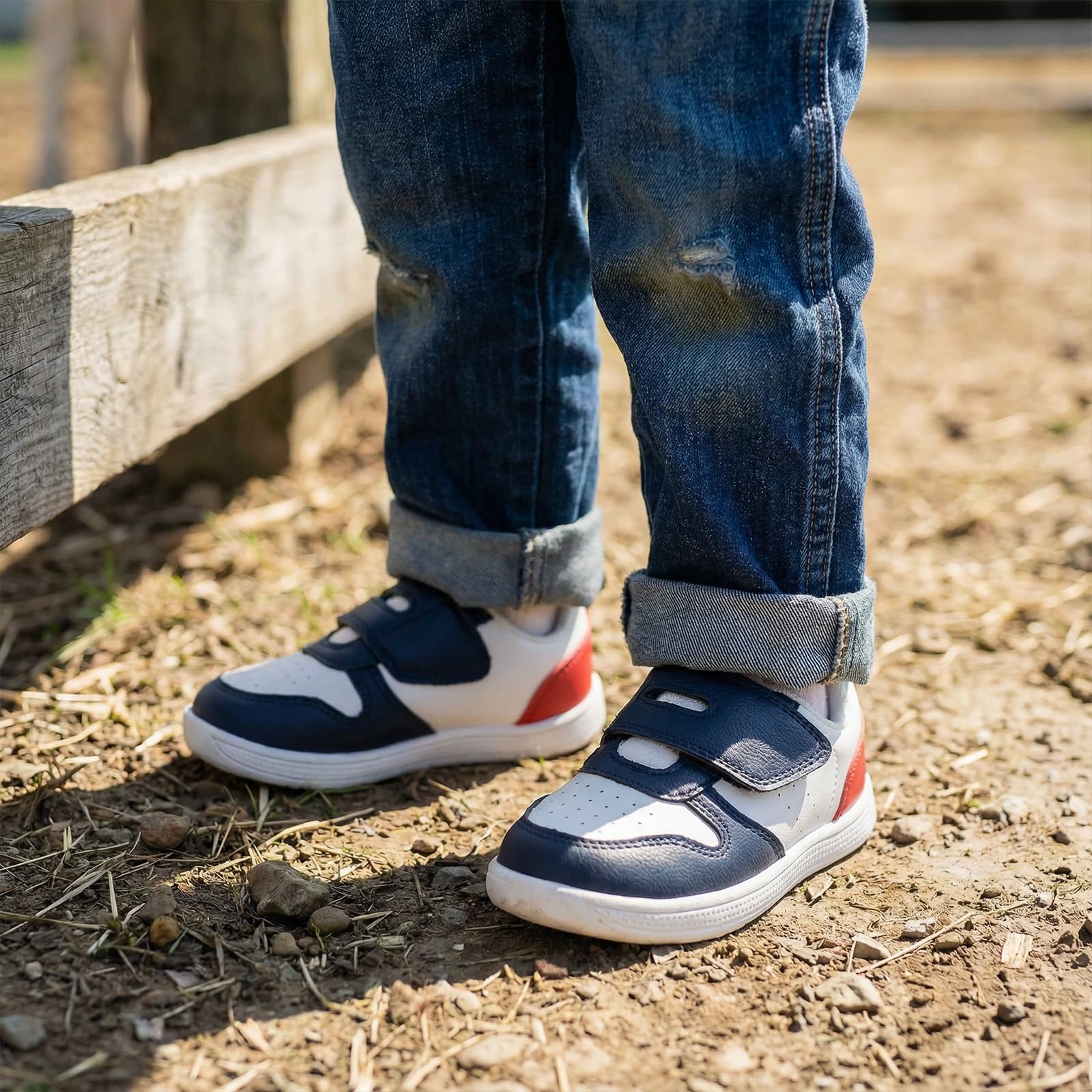 STQ KIDS Toddler Wide Toe Box Barefoot Shoes Boys Zero Drop Navy Red Size 4