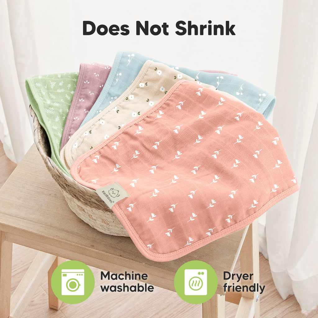 KeaBabies Cotton Muslin Burp Cloths Baby Boy, Girl, 5-Pack 20x10 (Bloom)