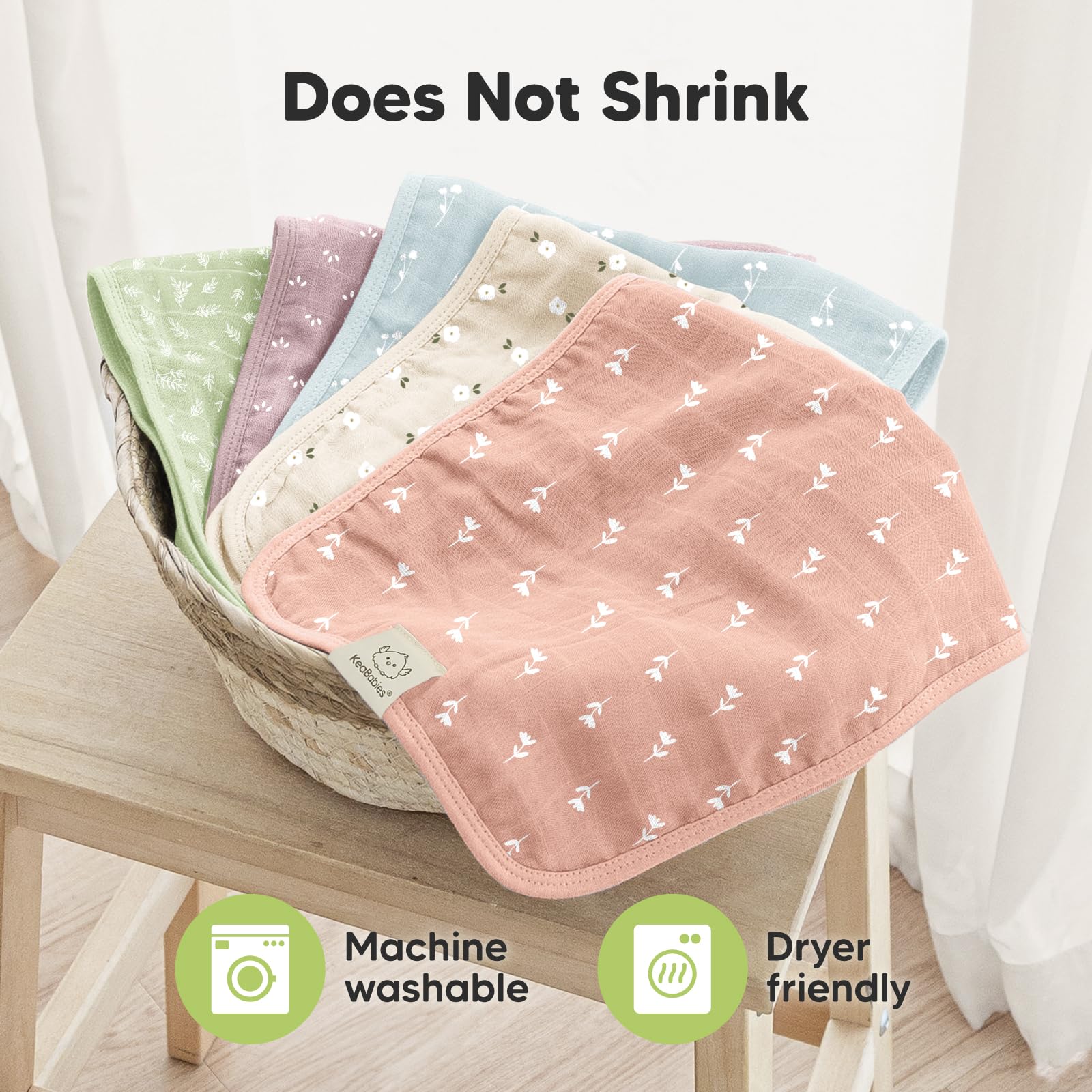 KeaBabies Cotton Muslin Burp Cloths Baby Boy, Girl, 5-Pack 20x10 (Bloom)