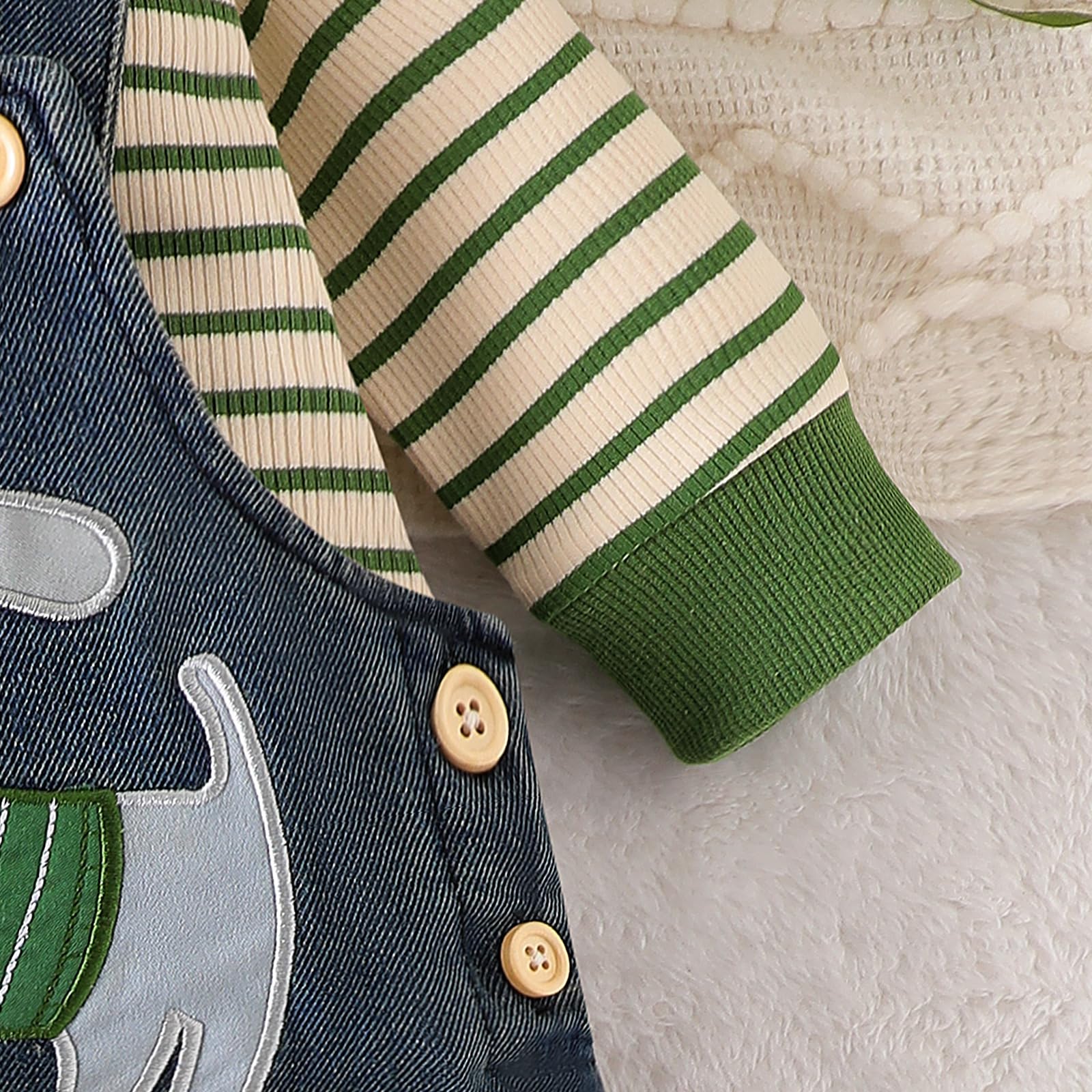 9-12 Month Boy Clothes Baby Fall Winter Outfits Infant Long Sleeve Striped Romper Cute Dog Cartoon Button Jeans Overalls Pants Set Green 9-12 Months