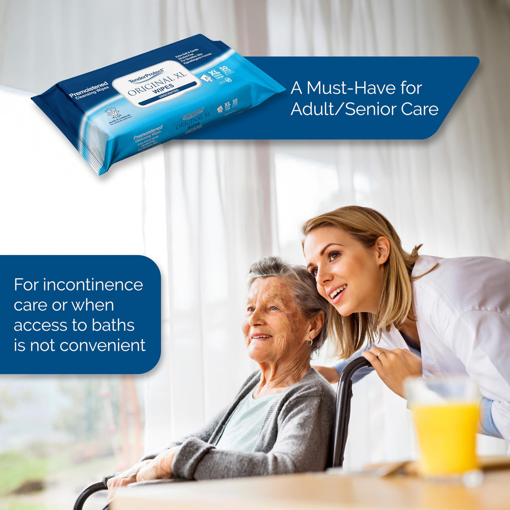 TenderProtect Original XL Incontinence Wipes for Adults with Aloe, 50 Count