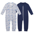 Owlivia Organic Cotton Baby Boy Girl Zip up Sleep N Play, Footless, Long Sleeve(0-3 Months, Wave & Navy)