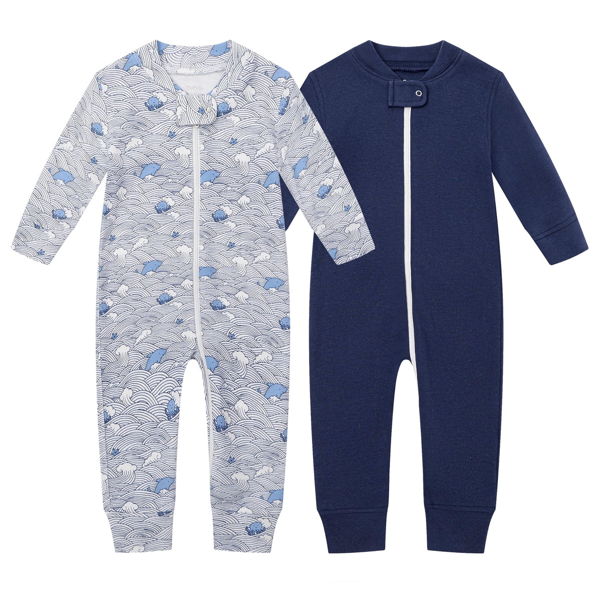Owlivia Organic Cotton Baby Boy Girl Zip up Sleep N Play, Footless, Long Sleeve(0-3 Months, Blue)