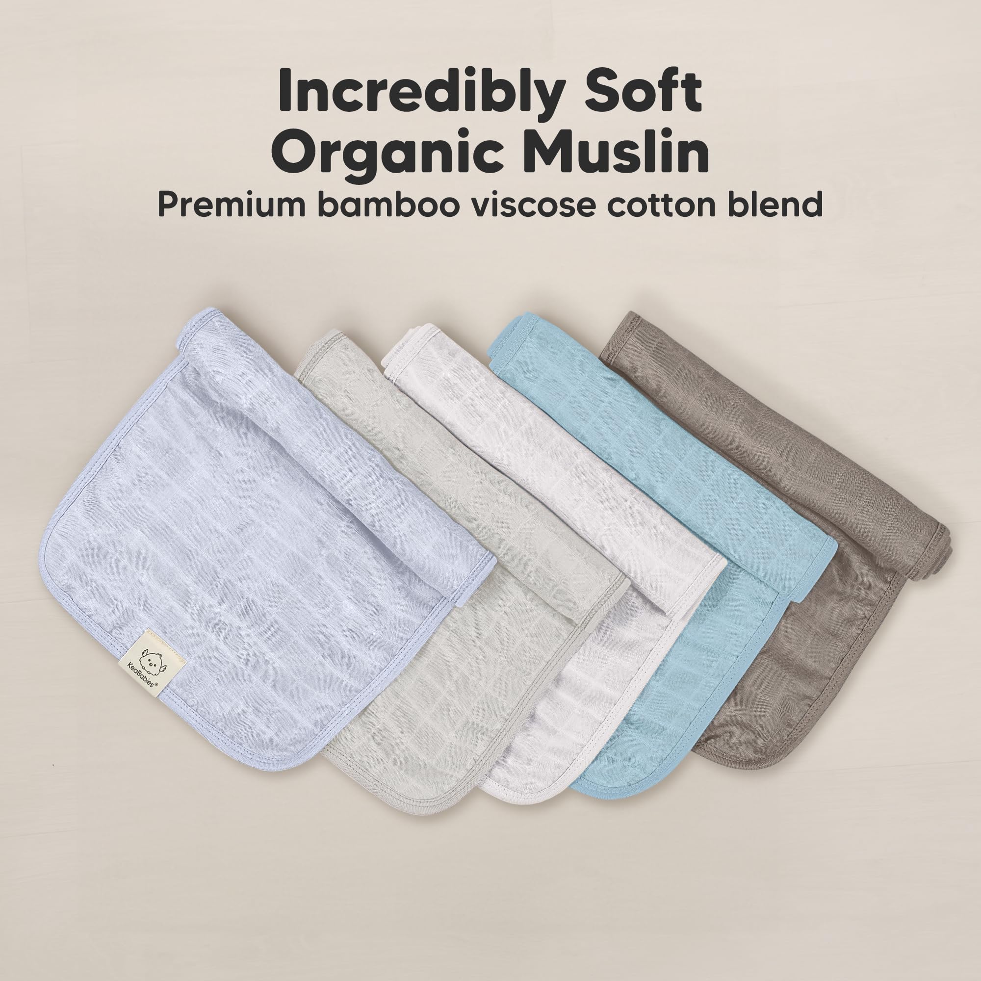 KeaBabies Cotton Muslin Burp Cloths Baby Boy, Girl, 5-Pack 20x10 (Nimbus)