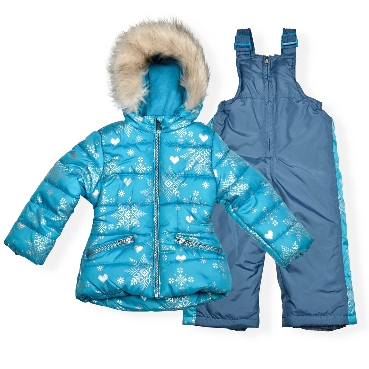 Arctic Quest Girls' Bib Snow Pants and Ski Jacket Water-Resistant Snowsuit For Kids Winter Hooded Jacket, Puffer Blush, 3T