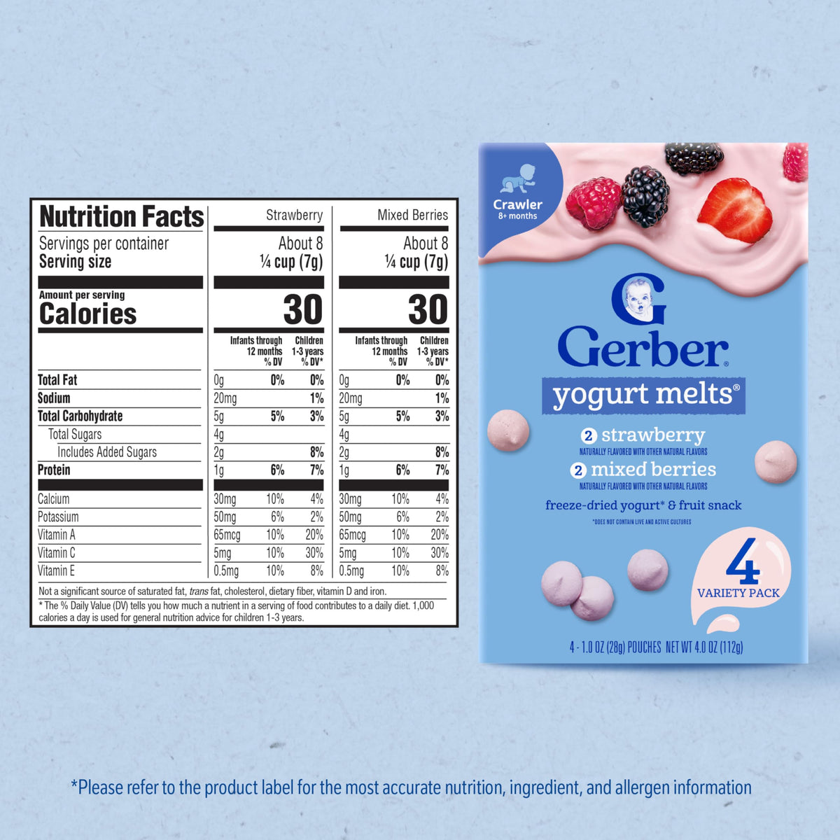 Gerber Stage 3 Baby Food, Strawberry and Mixed Berries Melts, 1 oz. Pouch (Pack of 4)