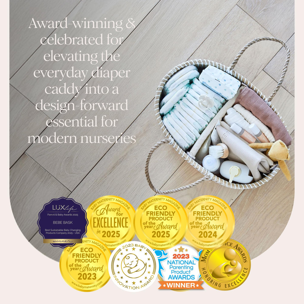 BEBE BASK Premium Baby Diaper Caddy Organizer - Basket With Cotton Divider