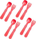 Re-Play Toddler Forks and Spoons Set - 4x4 Utensils Set for Kids - Dishwasher and Microwave Safe - Made in USA - Pack of 8 - Red