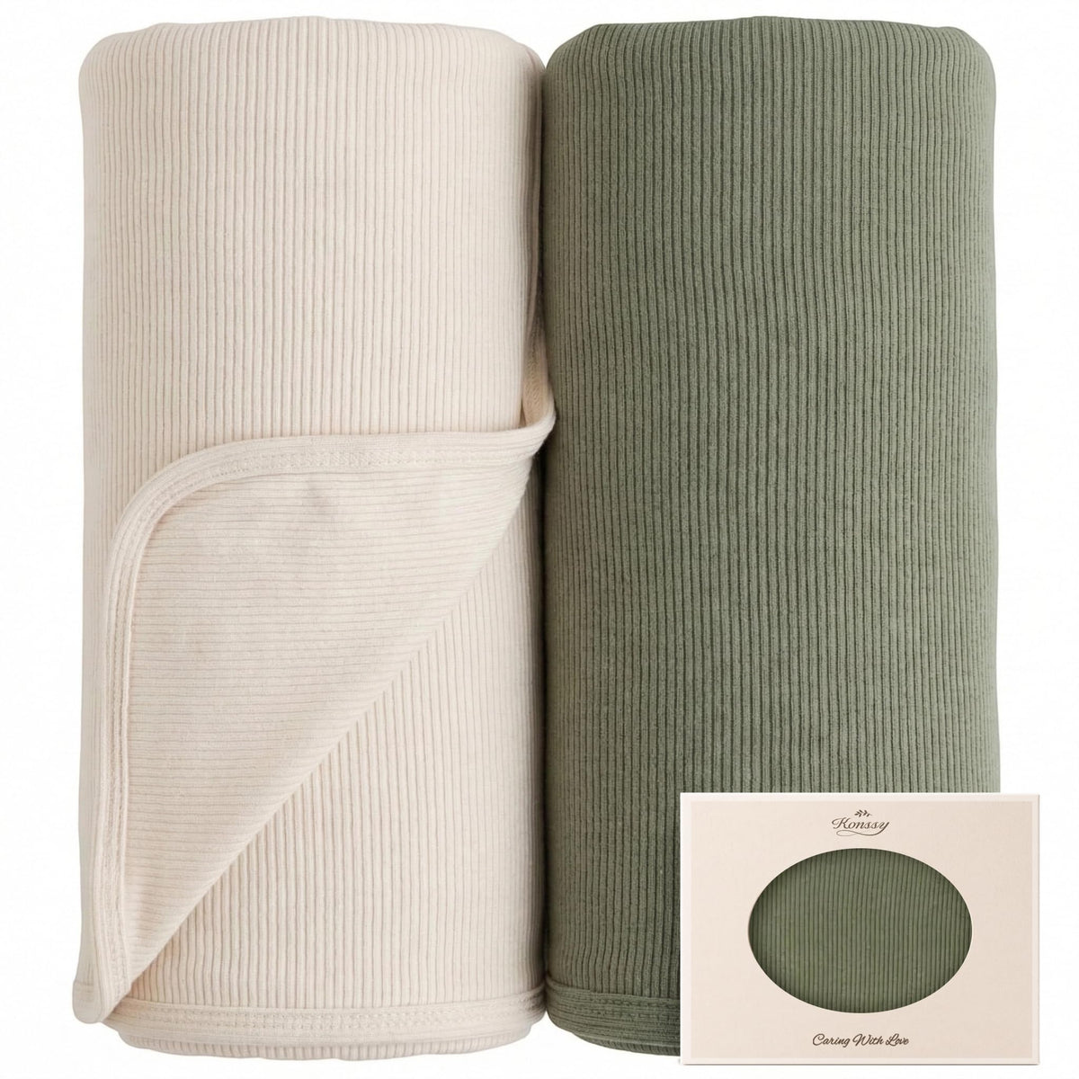 Konssy 2 Pack Ribbed Knit Swaddle Blankets for Baby Boys & Girls, 33"x42"