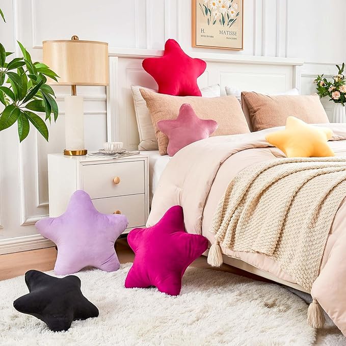 Black Star Throw Pillow, Cute Star Pillow Room Decor, Soft 14.9" Star Shaped Decorative Throw Pillow for Bedroom, Star Plush Floor Cushions Pillows