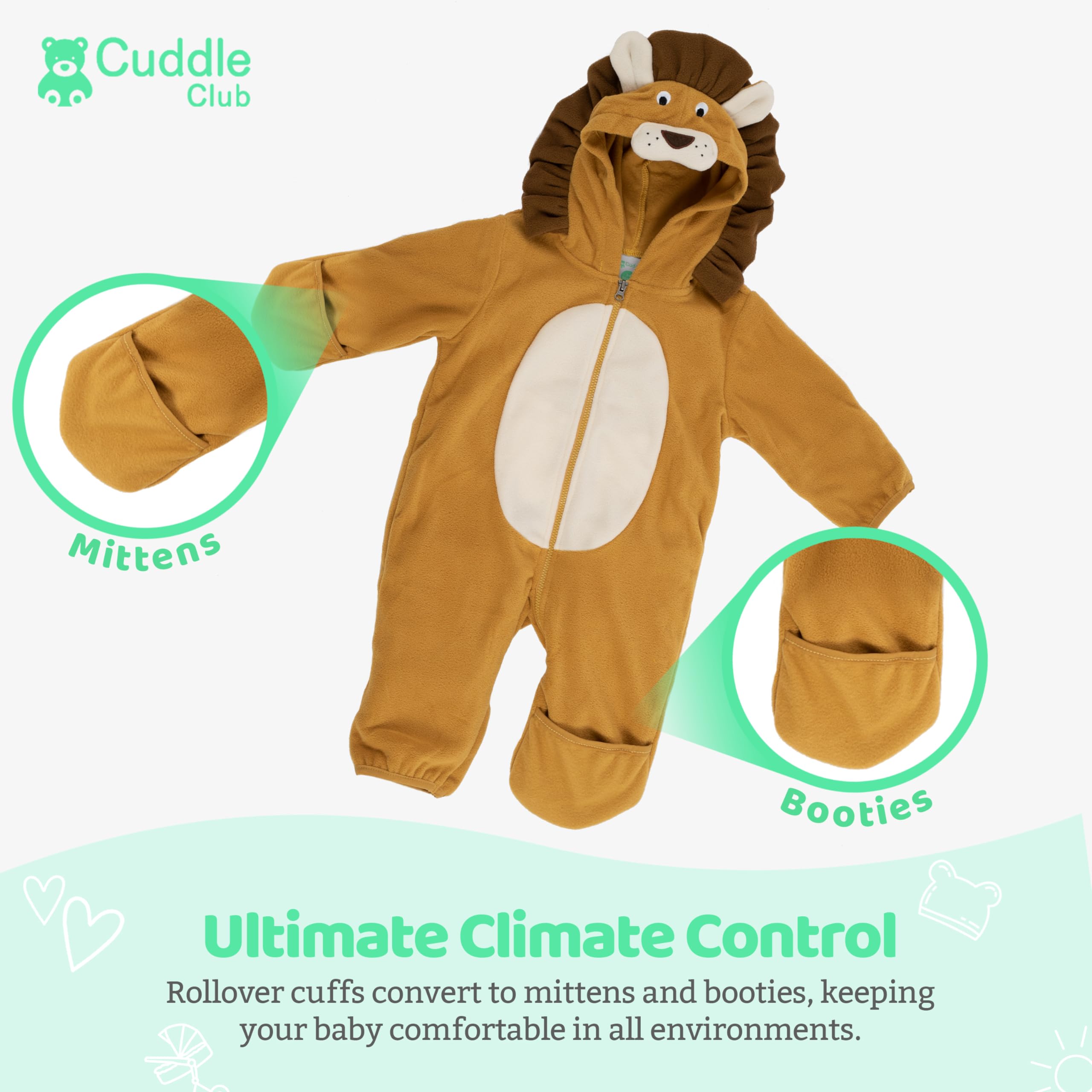 Cuddle Club Fleece Baby Bunting Bodysuit – Infant One Piece Kids Hooded Romper Outerwear Toddler Jacket