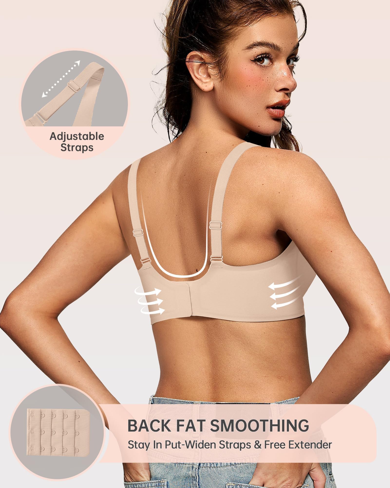 OEAK Womens Deep V Bras Wireless Comfortable Bra Supportive No Underwire Bras Tshirt Push Up Bralettes Plunge Seamless Bra Skin Color 3XL