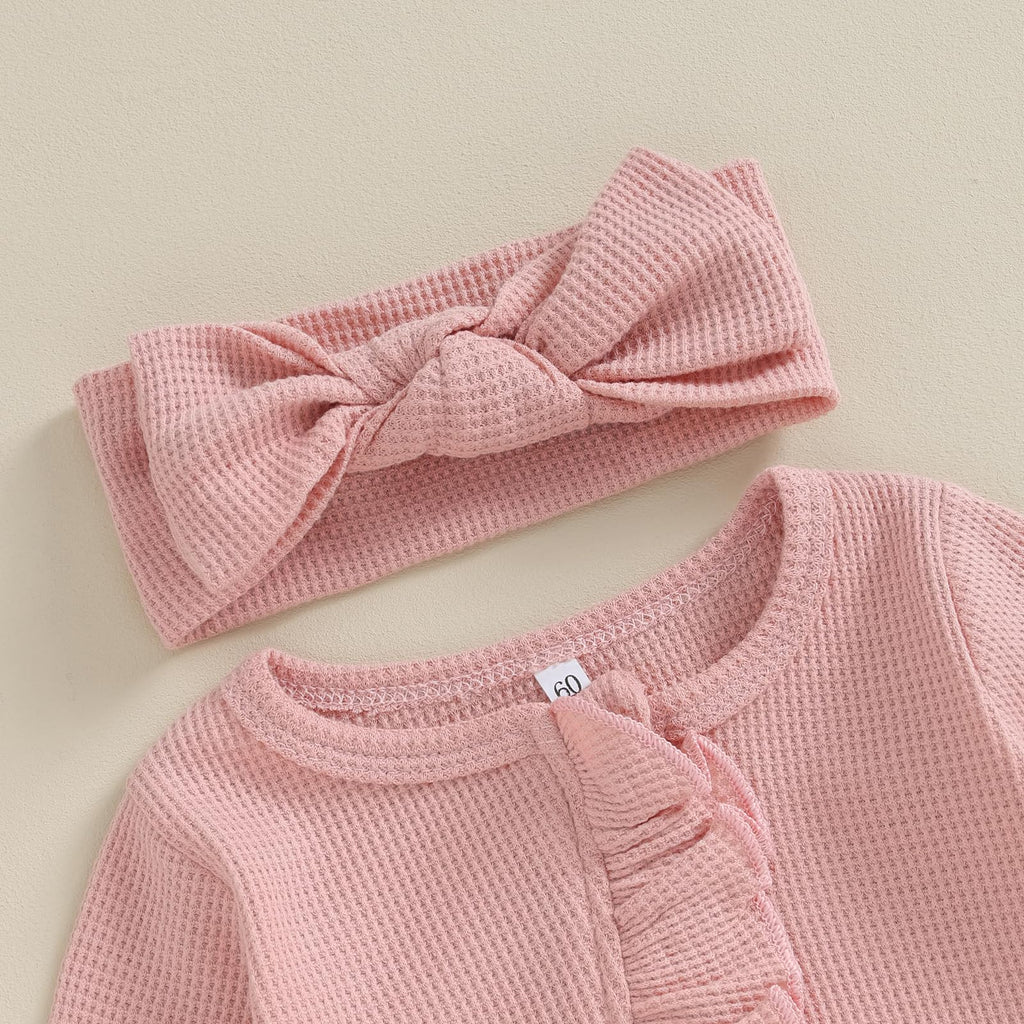 CIYCUIT Baby Girls Clothes Newborn Long Sleeve Zip Up Onesie Romper with Headband Fall Winter Outfits Pink 6-12 Months