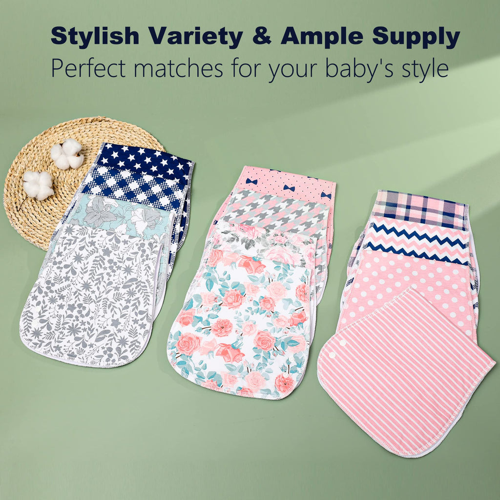 Benoxine 2-in-1 Burp Cloths and Baby Bibs - 6 Pack Large Super Absorbent Soft Cotton Burping Cloths for Spit Up, 3 Layers Thick Baby Burp Rags for Girls & Boys