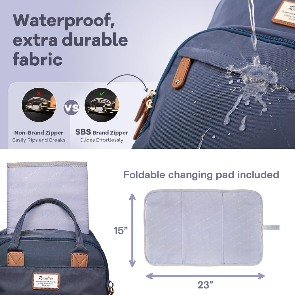 RUVALINO Diaper Bag Backpack, Multifunction Travel Back Pack Maternity Baby Changing Bags, Diaper Changing Totes, Waterproof and Stylish, Navy Blue