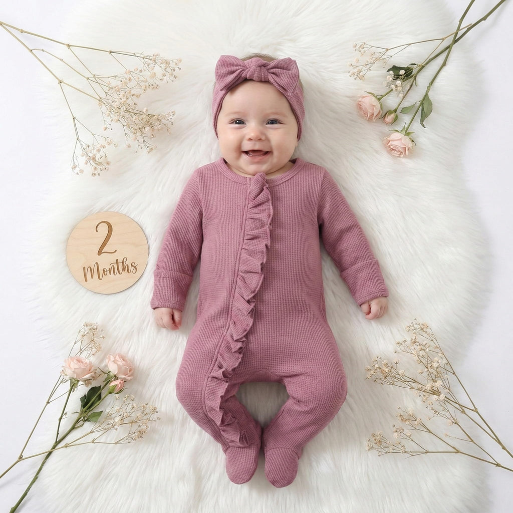 CIYCUIT Baby Girls Clothes Newborn Long Sleeve Zip Up Onesie Romper with Headband Fall Winter Outfits Purple 6-12 Months
