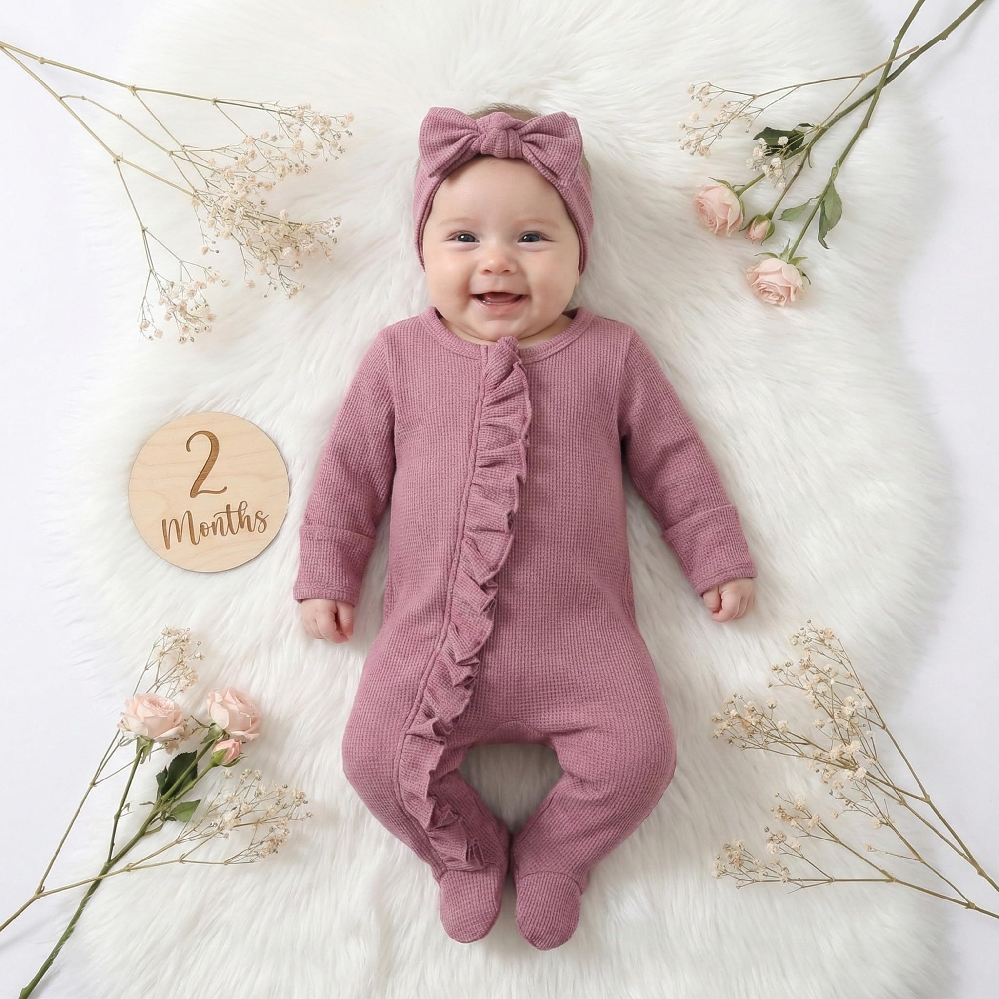 CIYCUIT Baby Girls Clothes Newborn Long Sleeve Zip Up Onesie Romper with Headband Fall Winter Outfits Purple 6-12 Months