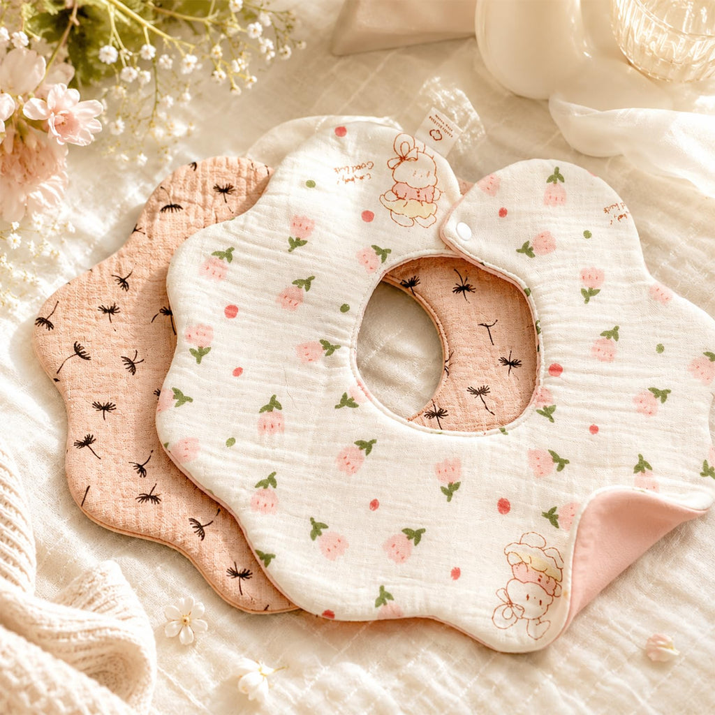 DOSMINE Organic Cotton Muslin Baby Bibs Waterproof Reversible Drool Bibs