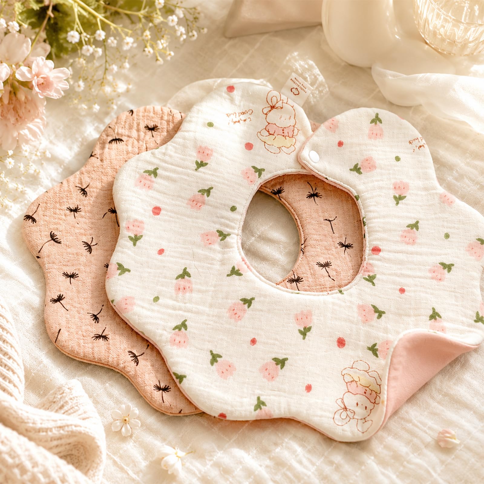DOSMINE Organic Cotton Muslin Baby Bibs Waterproof Reversible Drool Bibs