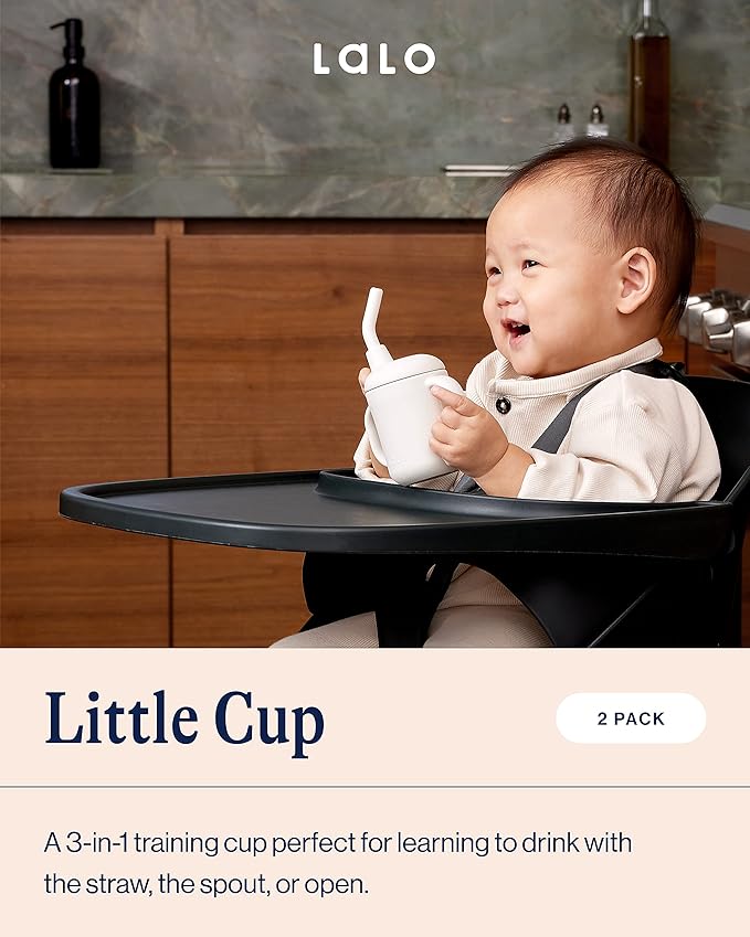Lalo Little Cup 2-Pack, Non-Toxic Silicone Straw Cup with Handles - Baby and Toddler Sippy Cup - Mini Cup and Straw Training System, 4oz, Blueberry