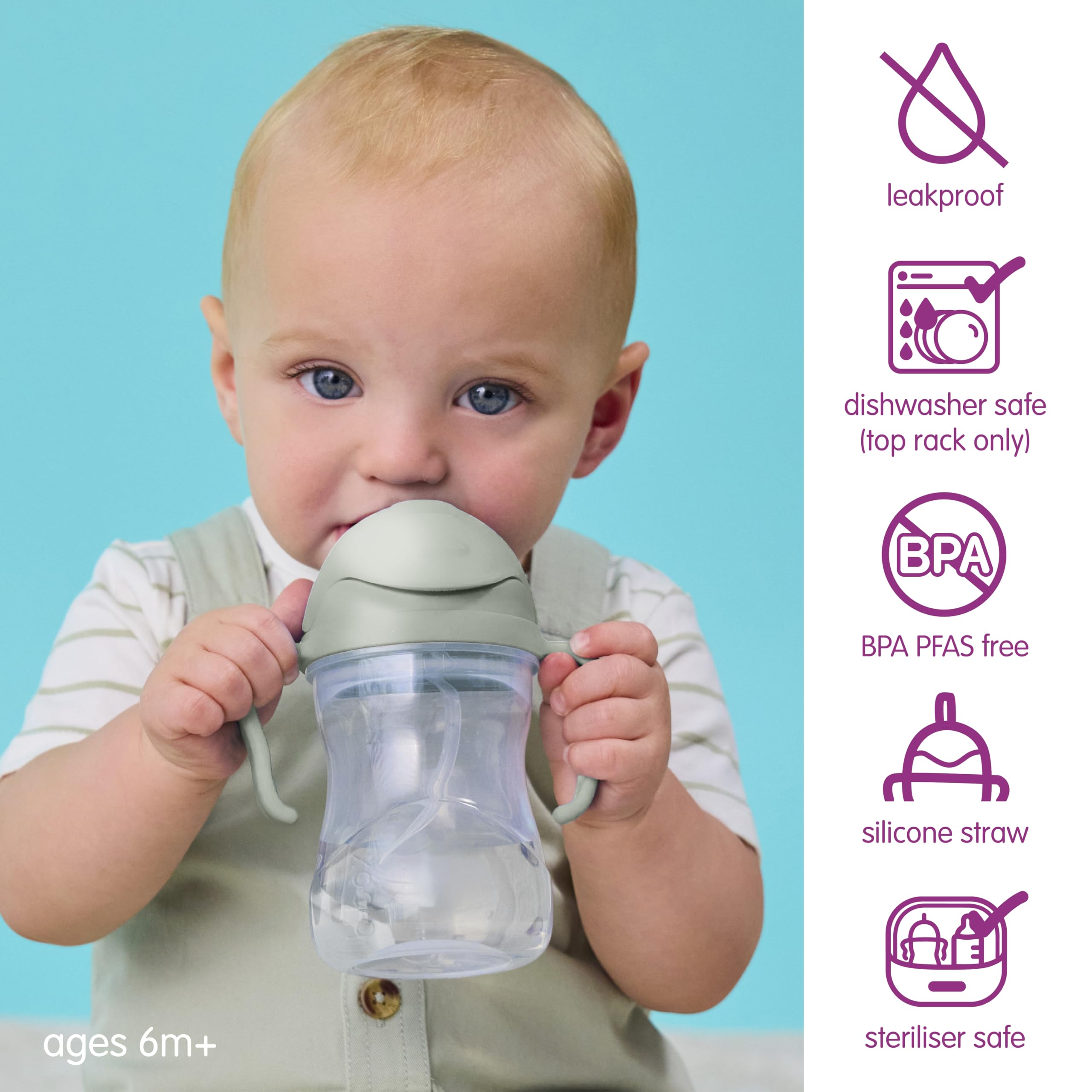 b.box Sippy Cup with Weighted Straw, Toddler Straw Cup, Spill Proof, 8oz