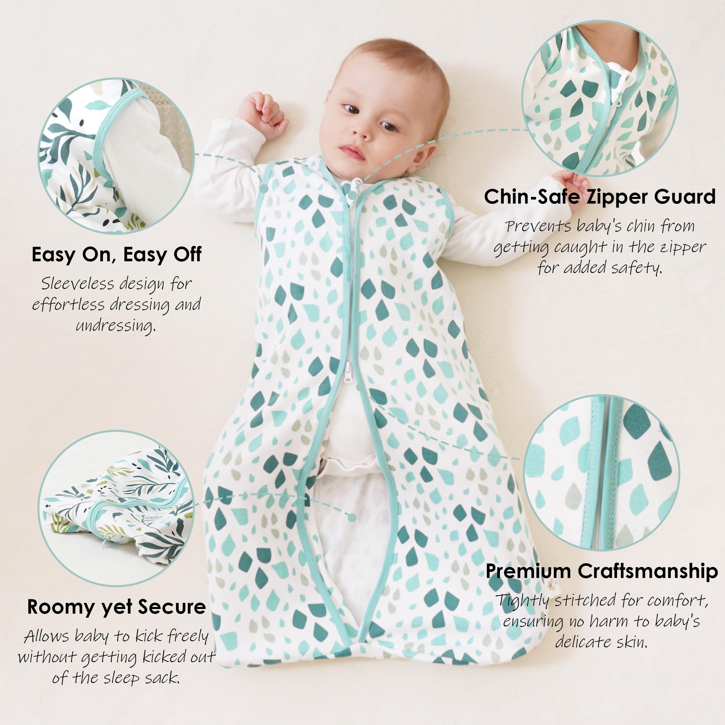 Cute Castle Baby Sleep Sack 12-18 Months - Lightweight 100% Cotton 2-Way Zipper TOG 0.5 Infant Wearable Blanket, Newborn Essentials Toddler Sleep Clothes (3 Pack Green)