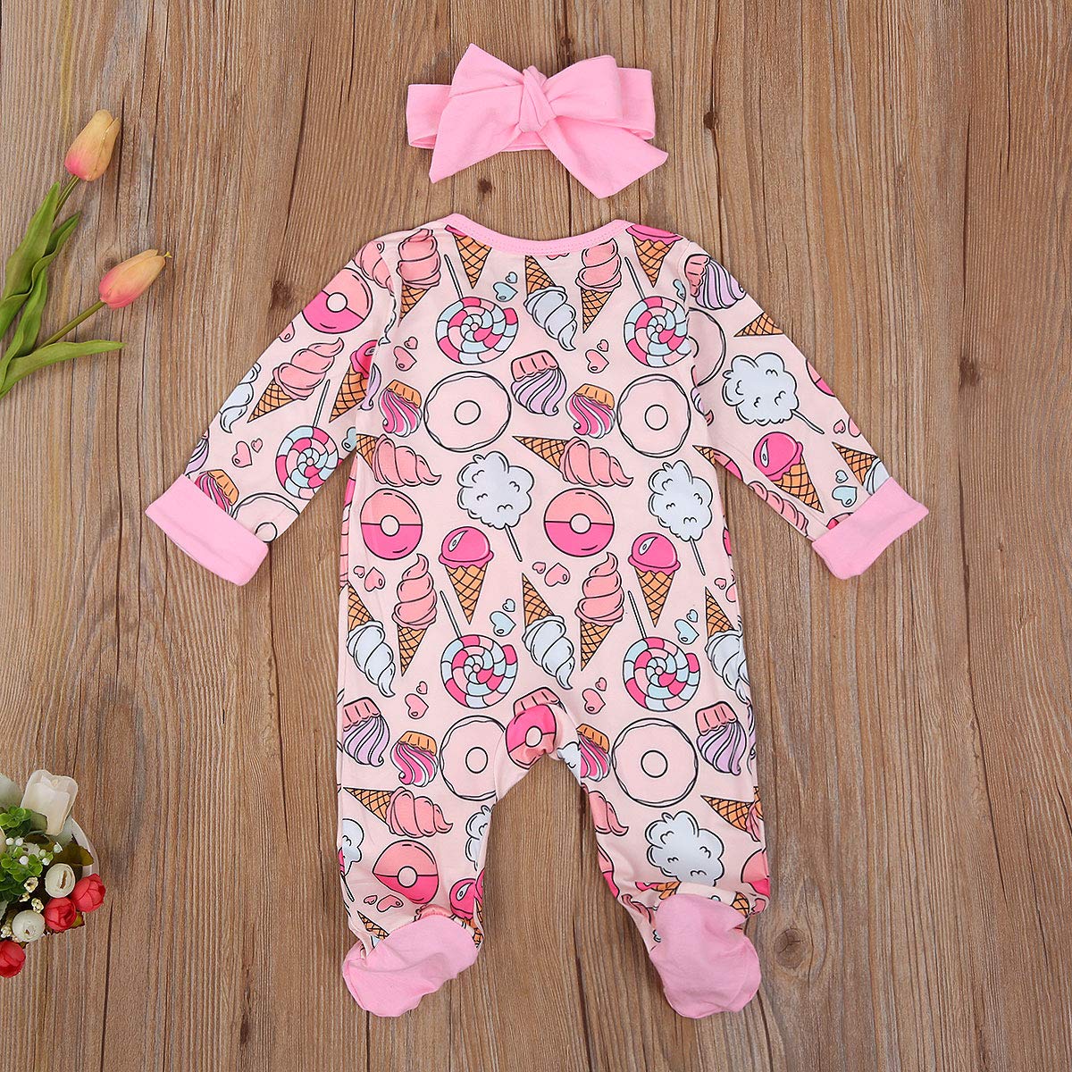 CIYCUIT Baby Girls Donuts Cactus Footies Newborn Zip Up Onesie Romper (A Donuts, 3-6 Months)