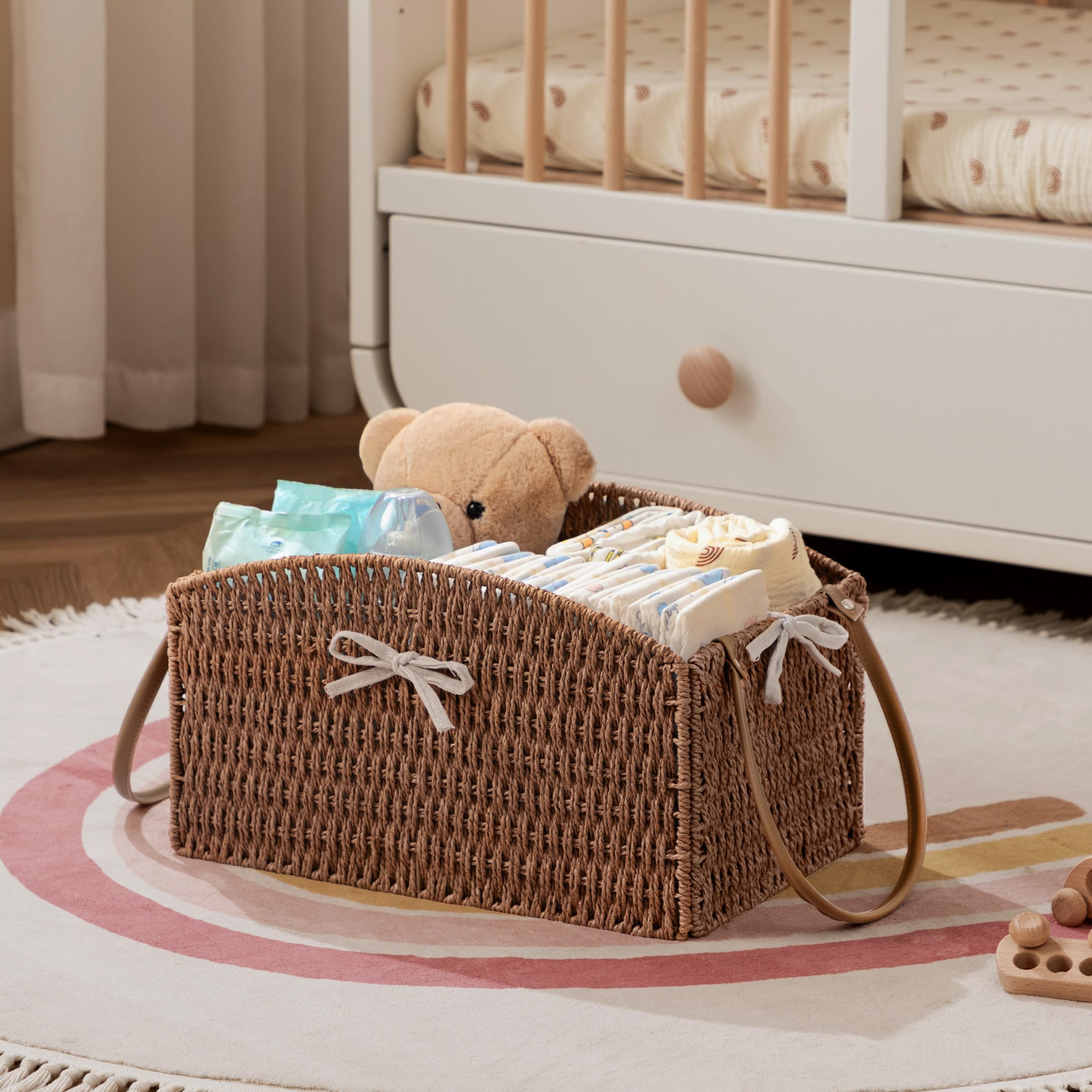 HBlife Diaper Caddy Organizer Detachable Portable Hand-Woven Storage Basket