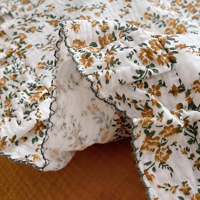 BuLuTu Cotton Muslin Ruffle Edge with Hibiscus Flowers Kids Toddler Pillowcase Soft Travel Pillow Nursery Pillowcase for Boys,Girls,Bedding Decor Machine Washable, Durable Pillowcase,1 Piece,Standard