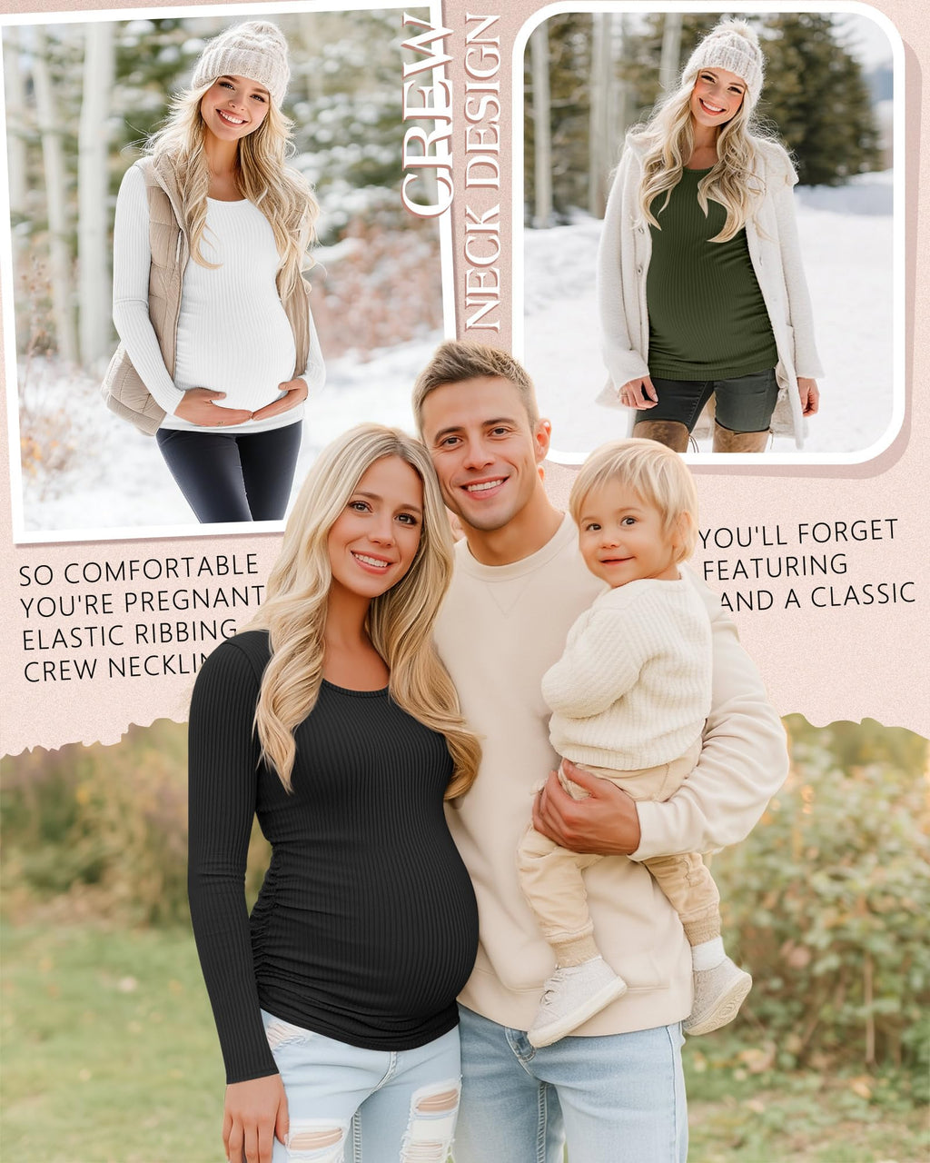Riyiper 4 Pack Women's Cotton Ribbed Maternity Shirts, 4-Color, Large