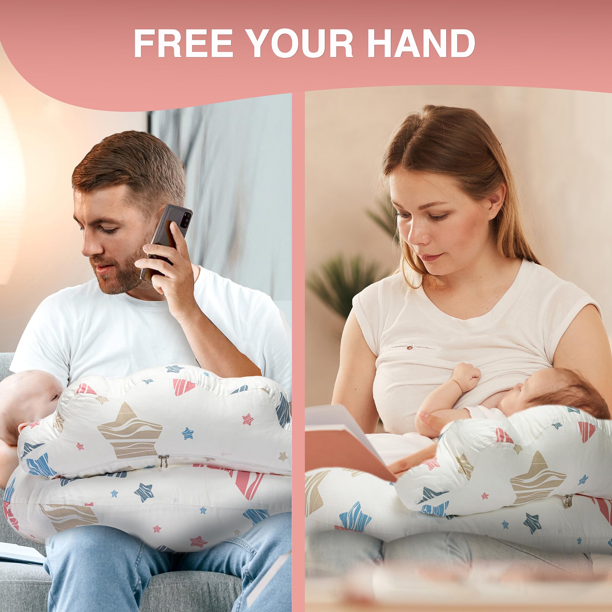 PILLANI Nursing Pillow for Breastfeeding & Bottle Feeding, Original Breast Feeding Pillow for Mom & Baby, Removable Cotton Cover, Adjustable Waist Strap, Baby Girl Boy Essentials Must Haves