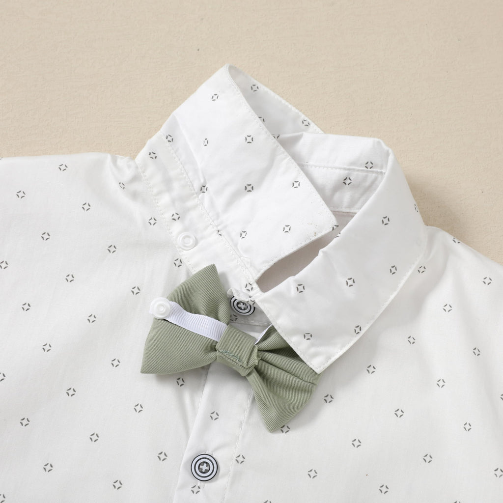 nilikastta Toddler Suits For Boys Boy Dress Outfit Green Short Dress Shirt With Bowtie/Suspender Pants 4-5T.