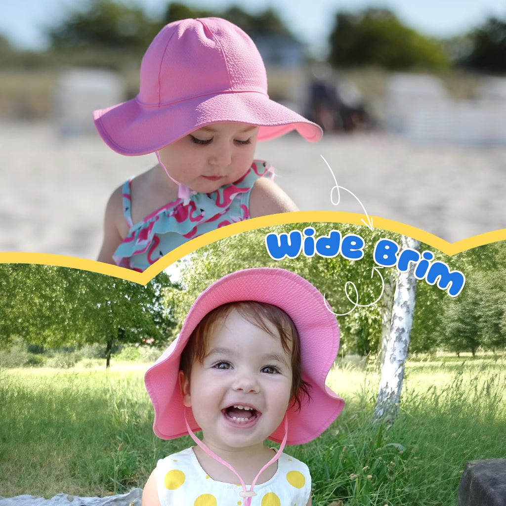 Baby Sun Hat Toddler Girl Beach Hat Adjustable Outdoor Summer Hat UPF 50+ Sun Protection Wide Brim Infant Kids (US, Age, 0 Months, 6 Months, Rose)