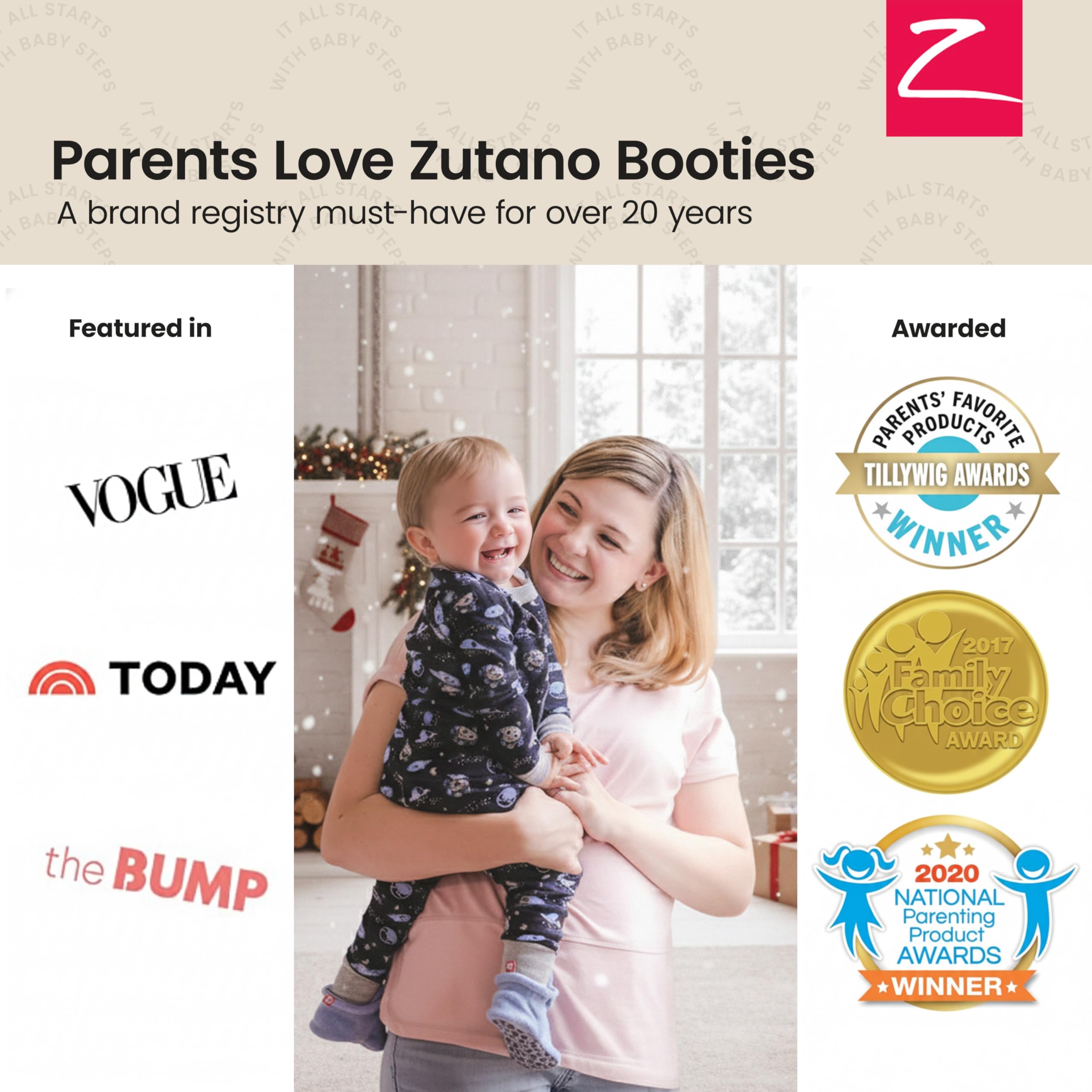 Zutano Unisex Organic Cotton Baby Booties With Gripper Soles, Gray Heather, 24M