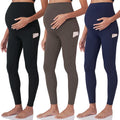 POSHDIVAH 3 Pack Women's Maternity Leggings, Black Brown Navy Blue Medium