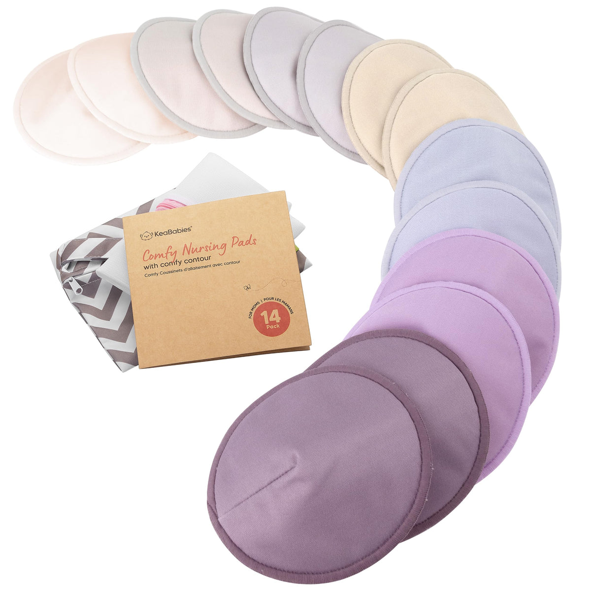 Organic Nursing Pads, 14 Washable Breast Pads,Wash Bag (Bare Beige, L 5")