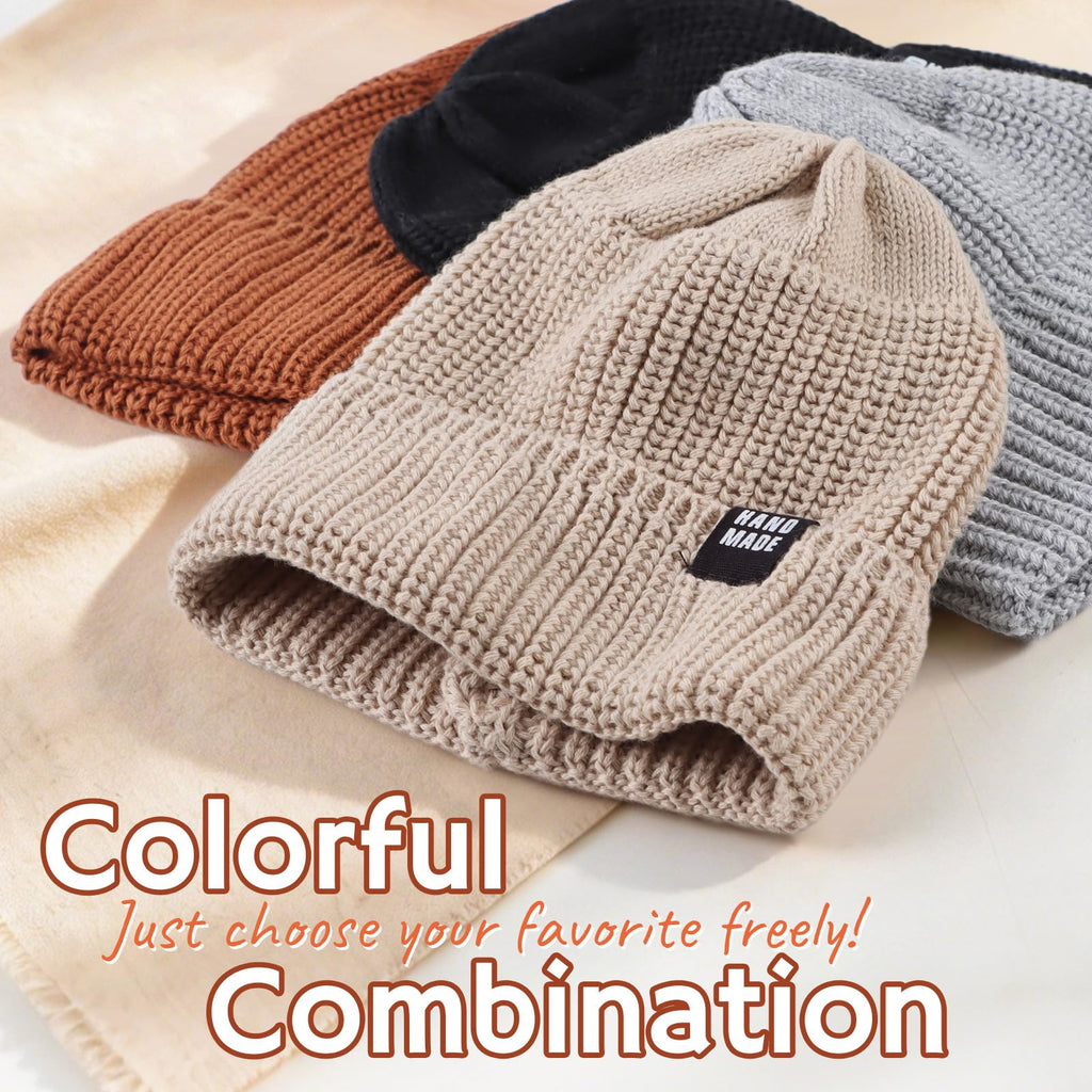 JANGANNSA Simple Knitted Baby Beanie Hip-Hop Boys Winter Hat Toddler Kids Bonnet for Girl 0-5Y (Black+Beige+LightGray+Caramel, L)