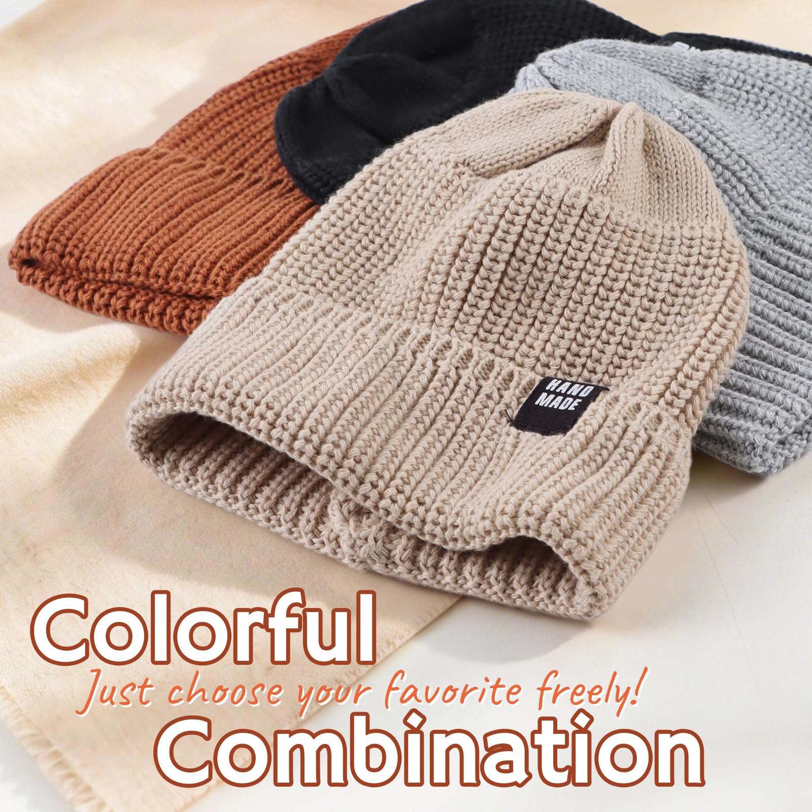 JANGANNSA Simple Knitted Baby Beanie Hip-Hop Boys Winter Hat Toddler Kids Bonnet for Girls 0-5Y (Black+Beige+LightGray+Caramel,S)