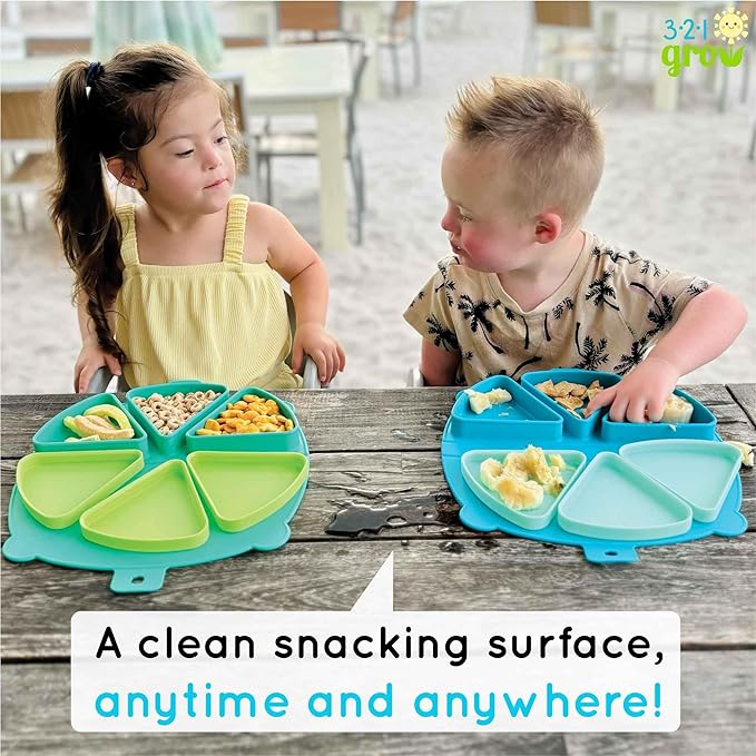 Silicone On-The-Go Snack Mat – Foldable Reusable Placemat with 3 Compartments and Lids – Travel-Friendly Baby and Toddler Snack Plate – Dishwasher Safe (Watermelon)
