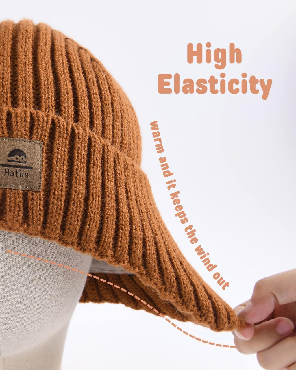 Baby Beanie Fleece Lined Toddler Winter Hat with Ear Flaps Little Girls Boys Warm Hats Cute Beanies for Kids Caramel