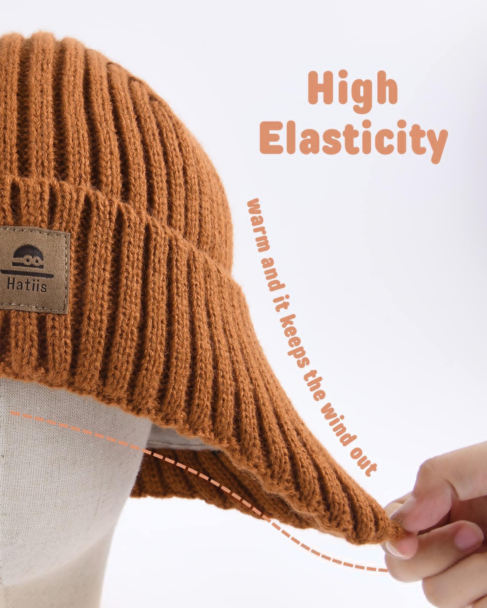 Baby Beanie Fleece Lined Toddler Winter Hat with Ear Flaps Little Girls Boys Warm Hats Cute Beanies for Kids Caramel