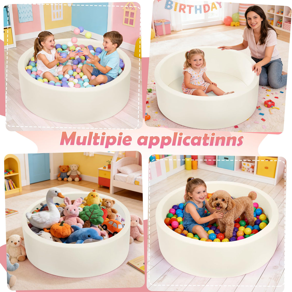 Baby Foam Ball Pit, 35.4"x 11.8" Ball Pits for Toddlers White