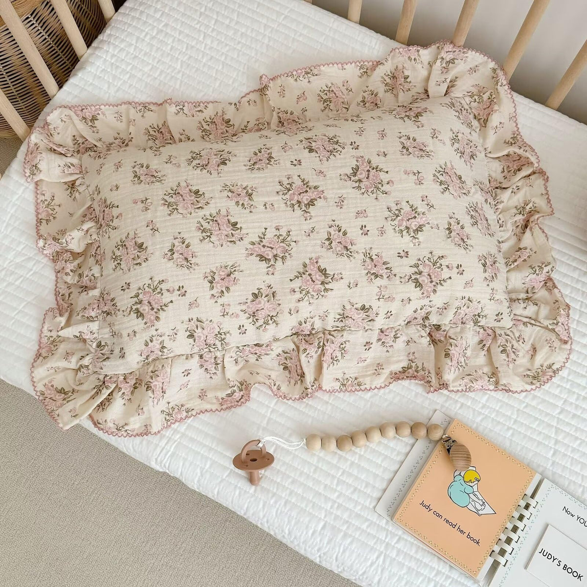 BuLuTu Muslin Toddler Pillowcase for Girls Boys, Sheep Pattern, 14"x20"