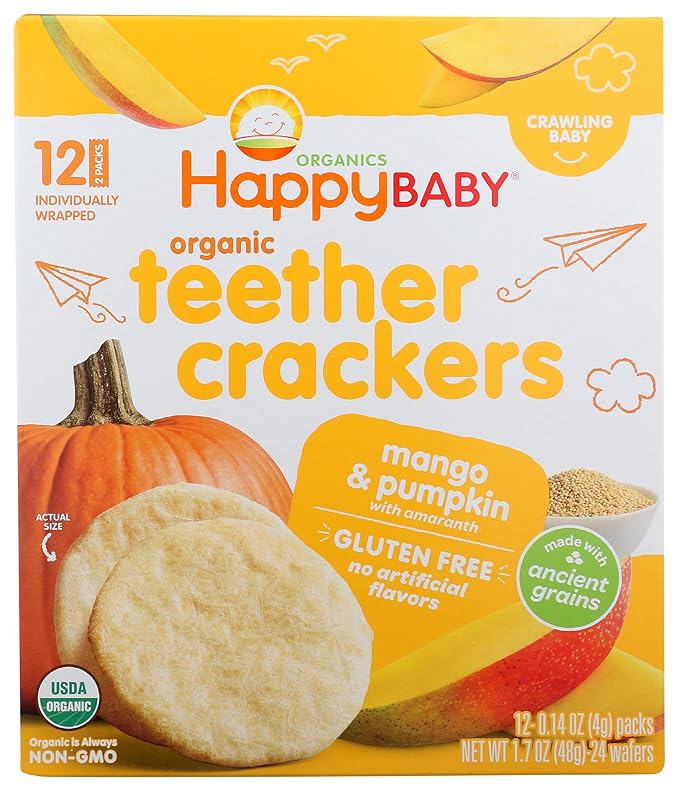 Happy Baby Organics Organic Teether Crackers Gluten Free Mango & Pumpkin with Amaranth 12-0.14 oz Packs