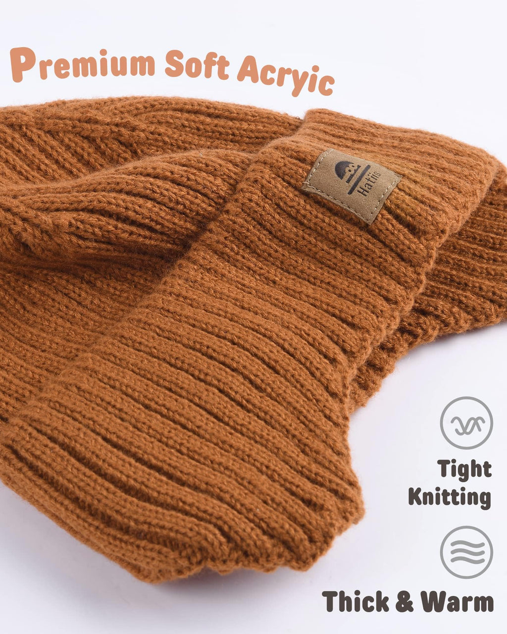Baby Beanie Fleece Lined Toddler Winter Hat with Ear Flaps Little Girls Boys Warm Hats Cute Beanies for Kids Caramel