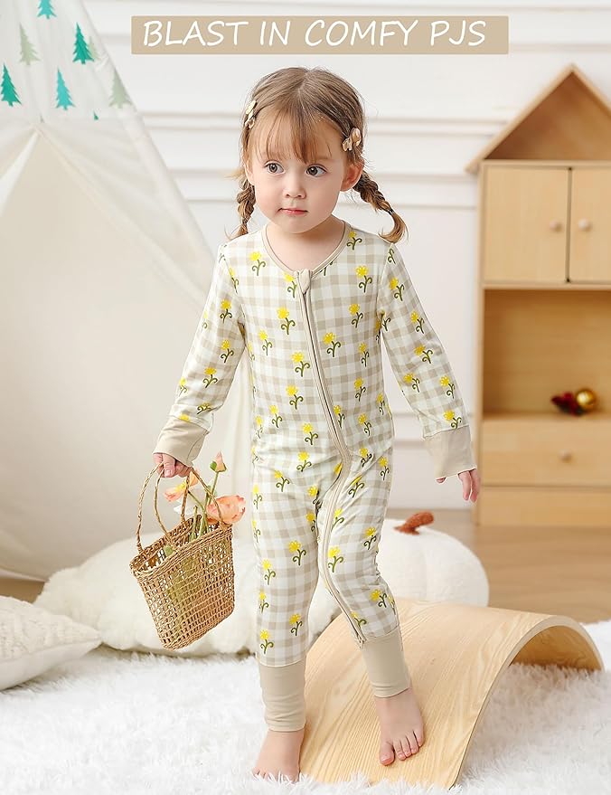 JunNeng Baby Girl Viscose from Bamboo Sleeper with Mitten Cuffs, 2 Way Zipper Romper, Sleep N' Play Pajamas 0-18 Months