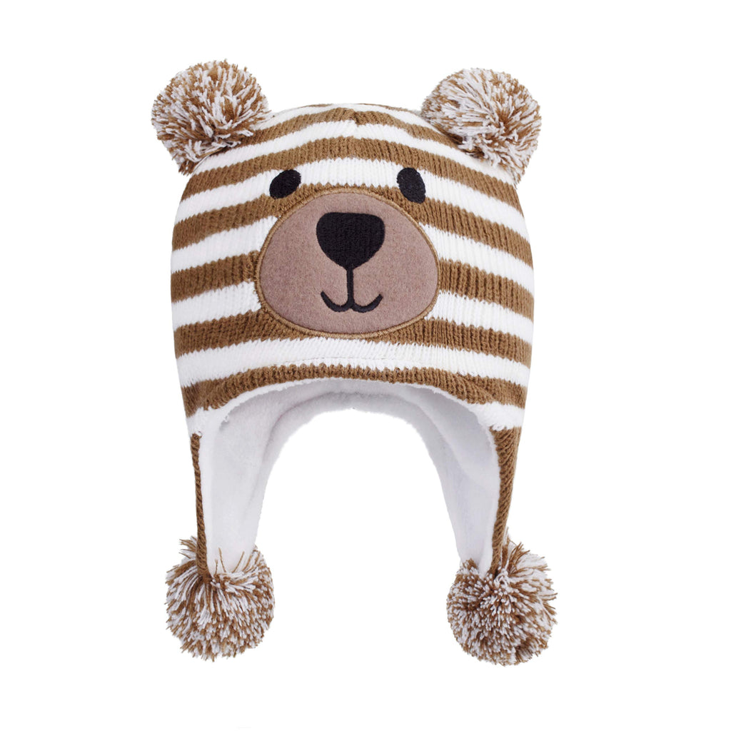 LANGZHEN Toddler Kids Infant Winter Hat,Earflap Knit Warm Cap Fleece Lined Beanie for Baby Boys Girls (Brown, M)