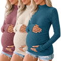 Sweetyweee 3 Pack Women's Maternity Turtleneck Tops, 3-Color, Small