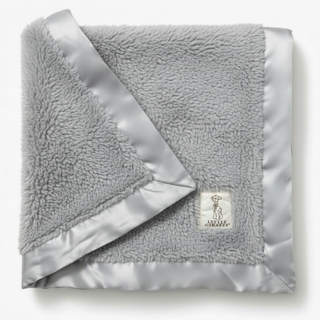 Little Giraffe Chenille Baby Blanket – 29x35” Soft Chenille with Satin Trim, Silver | Ultra-Soft, Gentle & Safe, Lightweight & Breathable for Newborns & Toddlers
