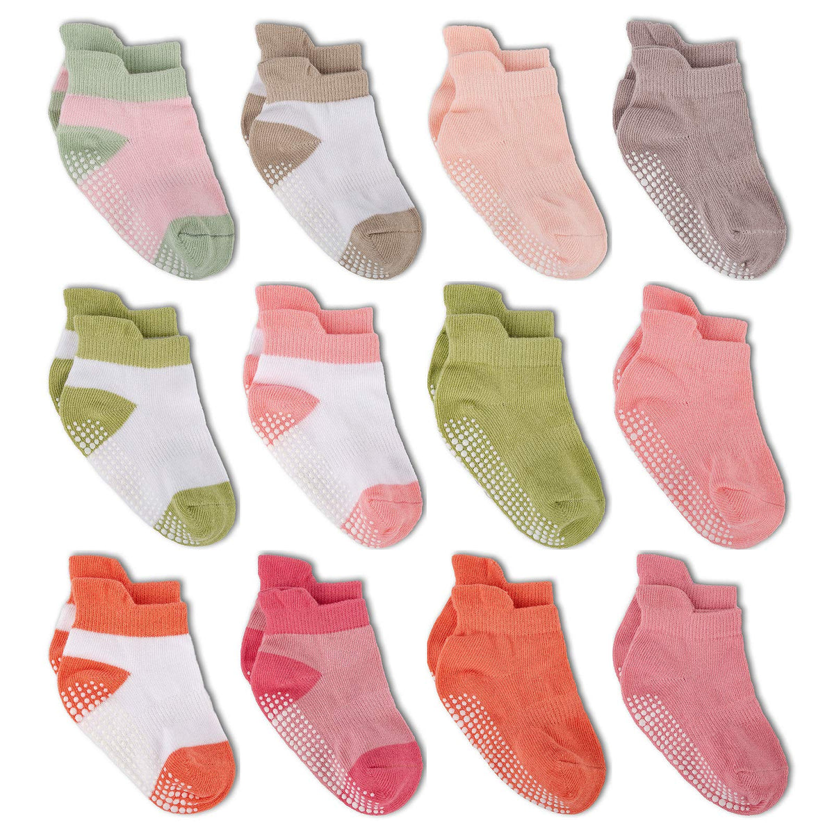 ZAPLES Baby Boys Non Slip Grip Ankle Socks with Non Skid Soles for Infants Toddlers Kids, 12 Pairs, Stripes Assort, 8-10 Years